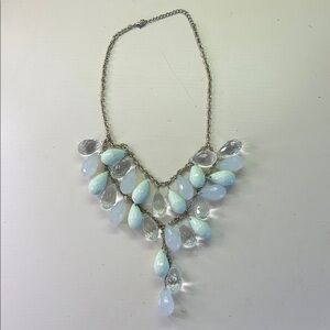Statement Teardrop Bib Necklace - Pale Green, Opaque and Clear